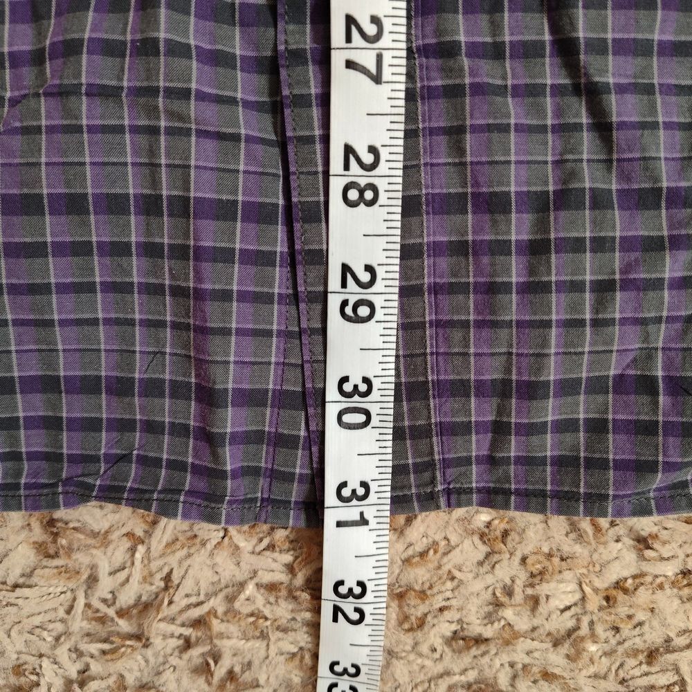 John Varvatos USA Men Sz XL Gray‎ Purple Plaid Long Sleeve Button Up Shirt - Picture 8 of 11